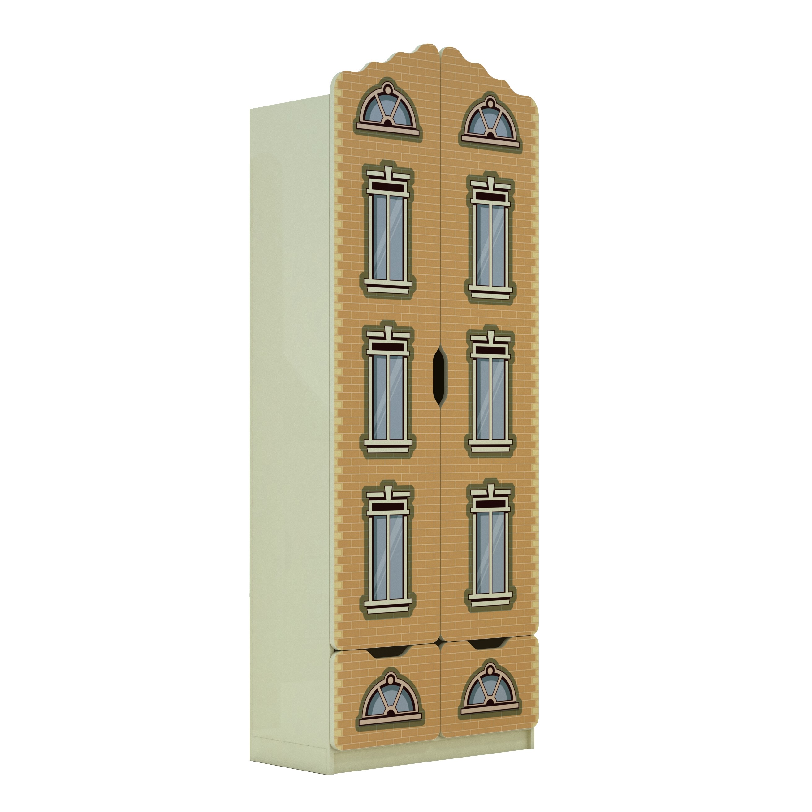 Універсальна закрита стінка з фотодруком, "Старе місто" елемент №2, з шухлядами, полицями та гачками для одягу, матеріал корпусу - ЛДСП, АЛМАНТ, 800х320х2030 мм